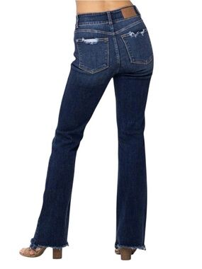 Judy Blue High Waist Double Button Frayed Hem Bootcut Denim Jeans 82568 Size 28